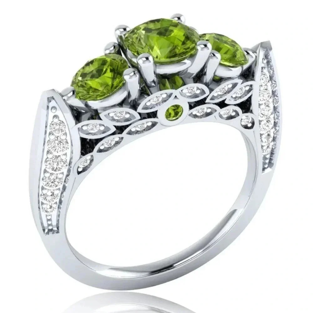 Retro Stylish 925 Silver 3A Green CZ Ring for Women, FB16FA1026